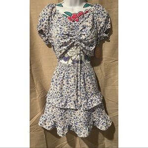 Rabbit Rose Light Blue Floral 2 piece Skirt and Crop Top Shirt